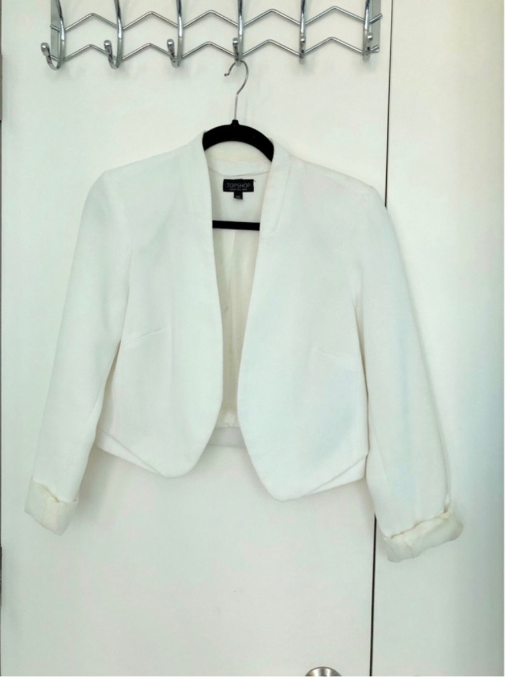 Topshop White Cropped Open-Front Blazer